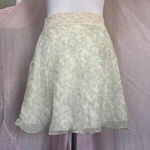 Vintage Floral Lace Waist Mini Skirt Slip Pastel Green Paisley Boho Coquette S